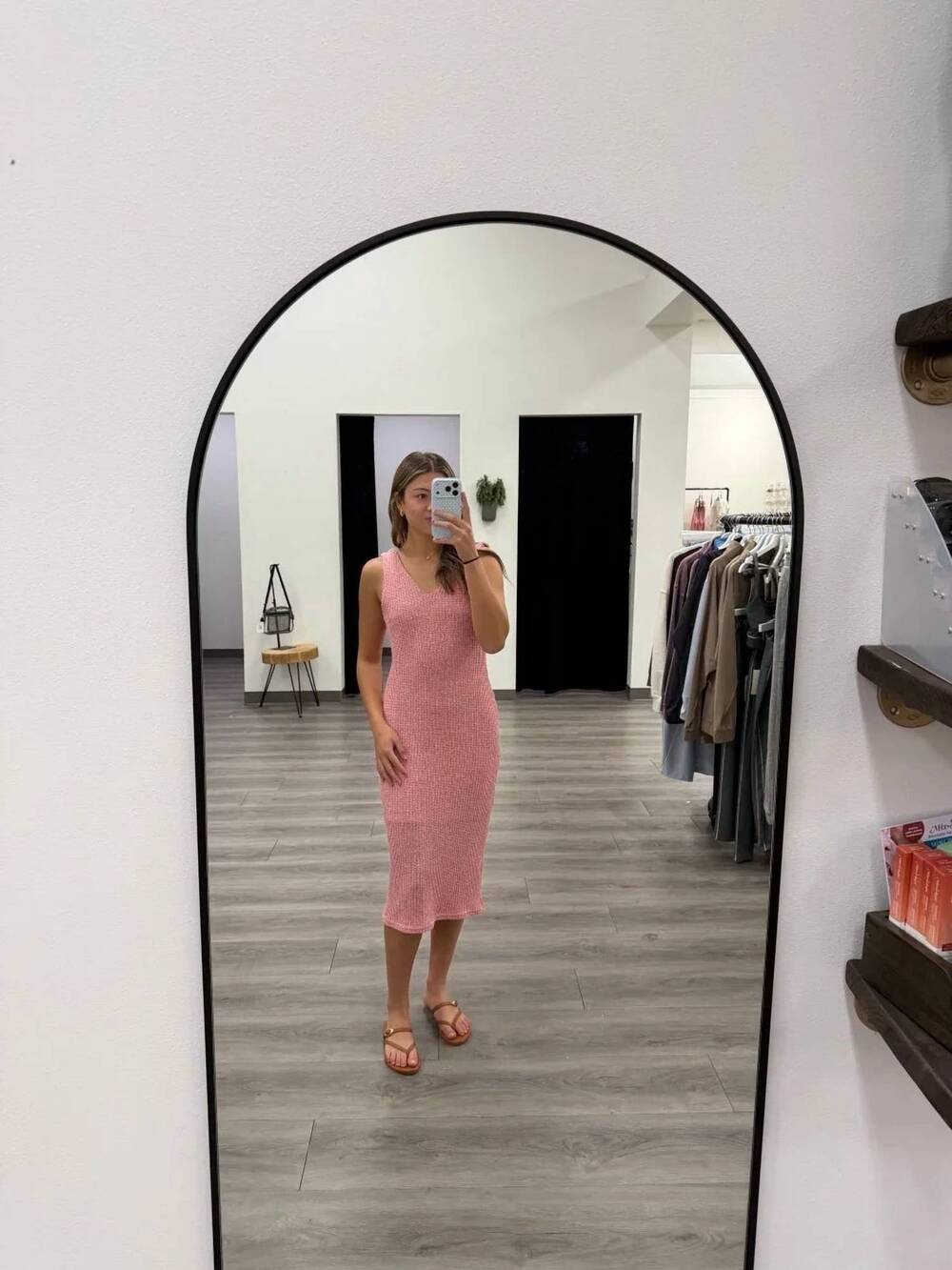NEW SUNDAY EDITION sleeveless v-neck textured midi dress in pink
